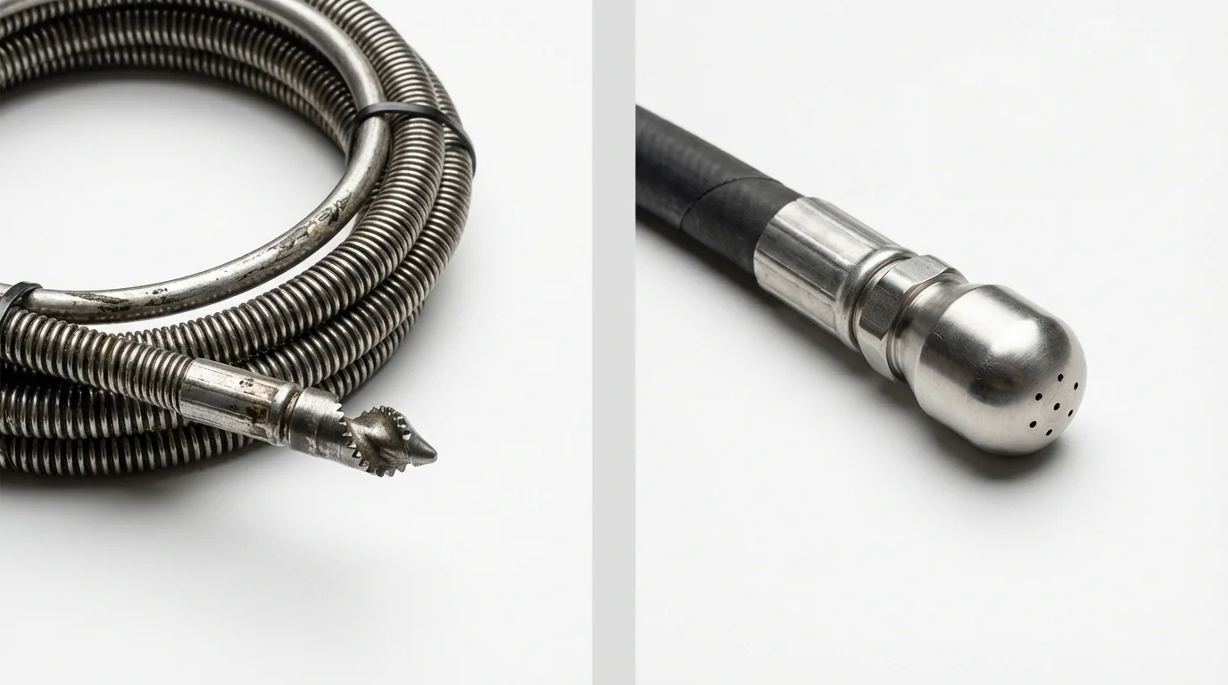 Drain snake cable and hydro jetting nozzle used for drain cleaning in Ajo, AZ